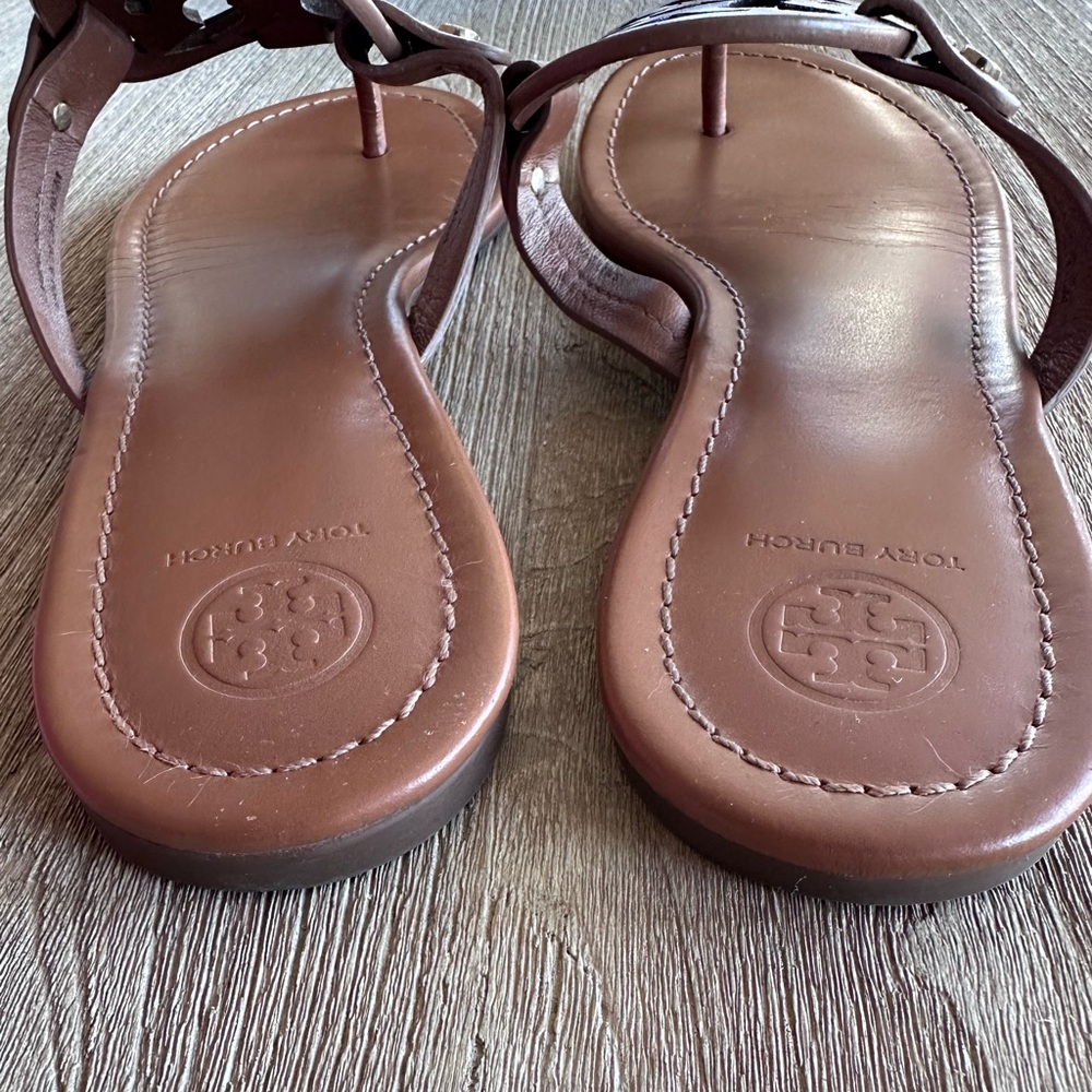 Tory Burch Miller Thong Sandals Slides Vintage Vachetta Tan Brown Leather W 10.5 - Picture 6 of 16